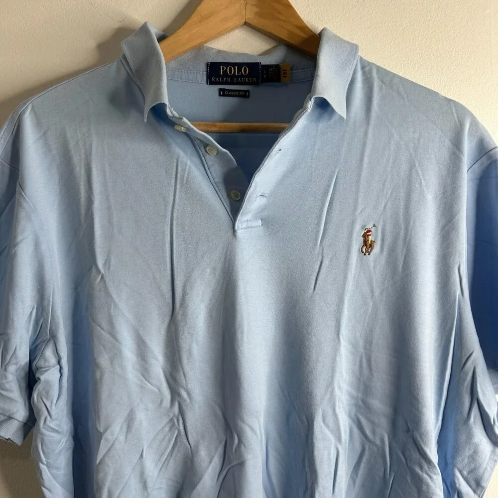 Polo Ralph Lauren Polo Shirt Mens Large Light Blue Classic Fit‎ Flesh Pony Golf